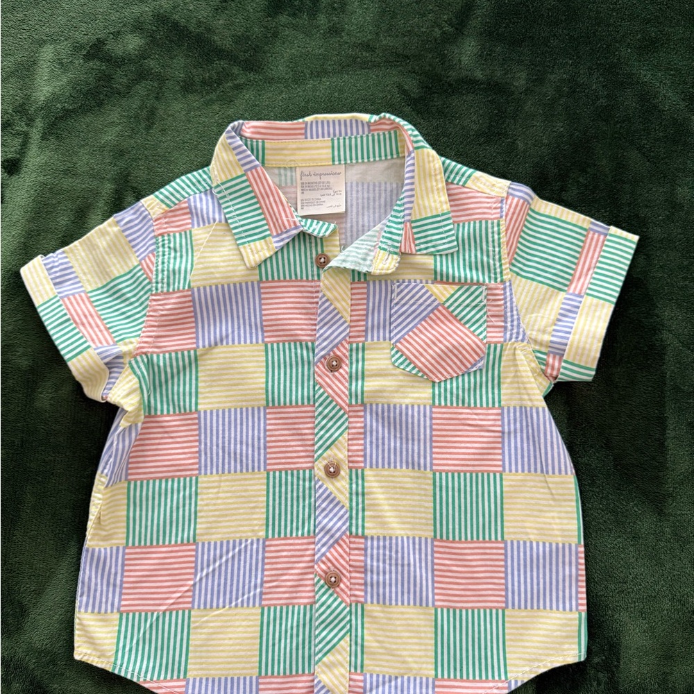 First Impressions Multicolor Checkered Button Down Shirt